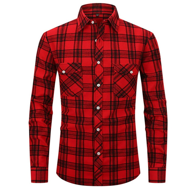 Men's Shirts Long Sleeve Button Down Plaid Basic Casual T Shirts