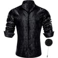 thumbnail image 1 of Men's Shirts Long Sleeve Button Down Vintage Floral Printed Textured Tops Slim Fit Stretchy Comfy Trendy Collared Dress Shirts for Men, 1 of 4