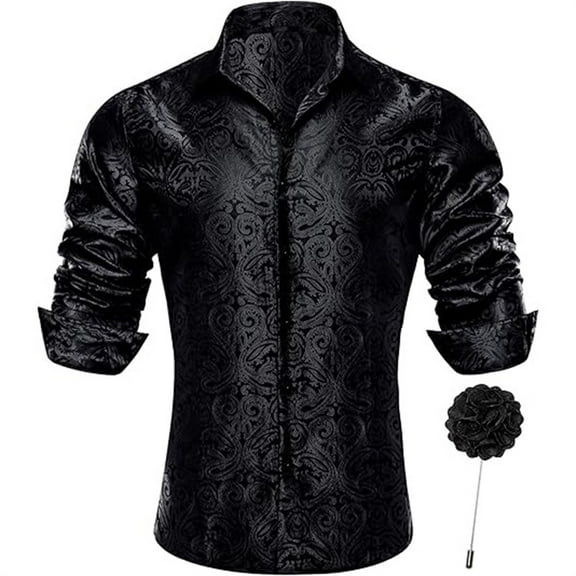 Men's Shirts Long Sleeve Button Down Vintage Floral Printed Textured Tops Slim Fit Stretchy Comfy Trendy Collared Dress Shirts for Men