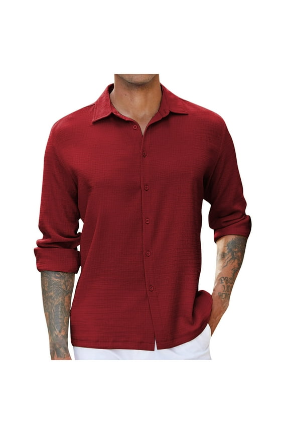Men's Shirts Long Sleeve Casual Smart Button Shirt Non Iron Turn Down Collar Business Shirts Regular Fit Stretch Wedding Work Office Oxford Formal Shirt Blouses