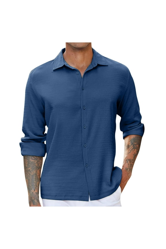 Men's Shirts Long Sleeve Casual Smart Button Shirt Non Iron Turn Down Collar Business Shirts Regular Fit Stretch Wedding Work Office Oxford Formal Shirt Blouses