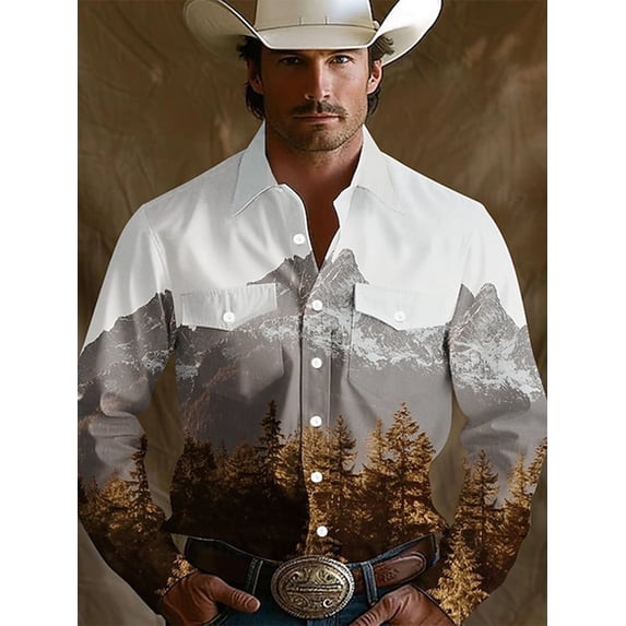 Men's Shirts Long Sleeve Casual Vintage Floral Embroidery Button Down Western Shirts Regular Fit Khaki XL