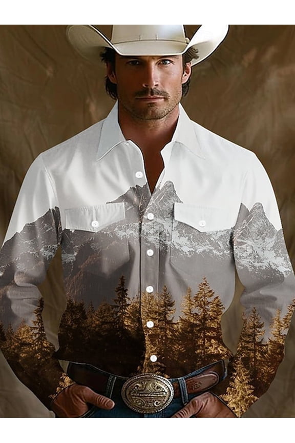 Men's Shirts Long Sleeve Casual Vintage Floral Embroidery Button Down Western Shirts Regular Fit Khaki XL