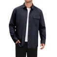 thumbnail image 1 of INSPIRE CHIC Men's Long Sleeve Button Down Solid Color Pocket Casual Shirt L Navy Blue, 1 of 6
