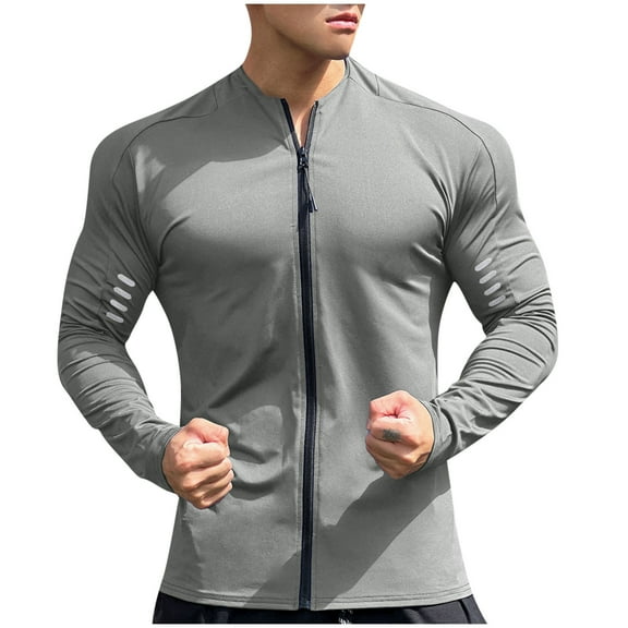 Men's Shirts Long Sleeve Compression Shirts for Men - Mens Full Zip Running Shirt Fleece Lined Moisture Wicking Athletic Tshirt