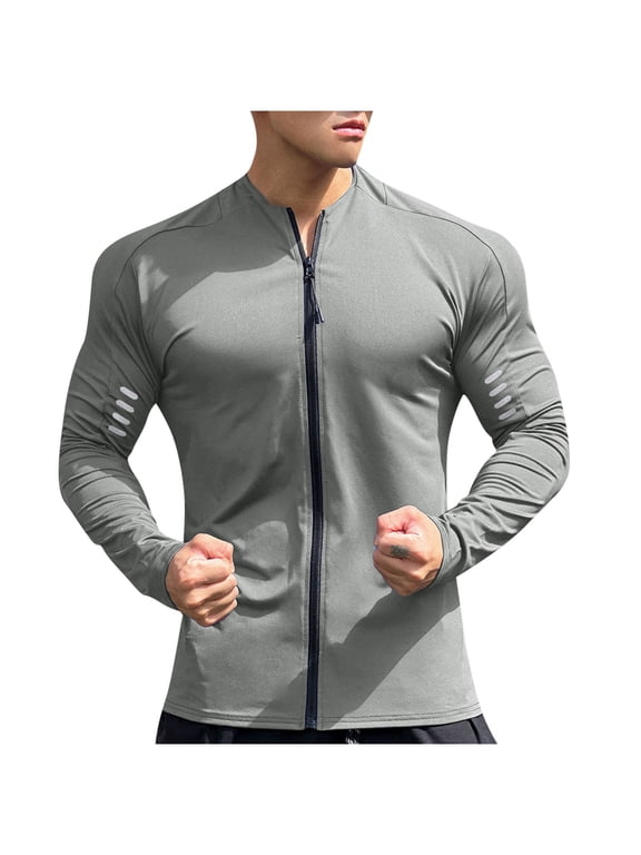 Men's Shirts Long Sleeve Compression Shirts for Men - Mens Full Zip Running Shirt Fleece Lined Moisture Wicking Athletic Tshirt