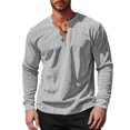thumbnail image 1 of Men's Shirts Long Sleeve Crewneck Corduroy Henley Shirts Loose Fit Grey Tee Shirts with Button Mens Hiking Shirt, 1 of 4