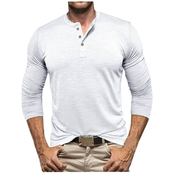 Men's Shirts Long Sleeve Crewneck Solid-Color Casual Buttons Up to 65% off! S-3XL