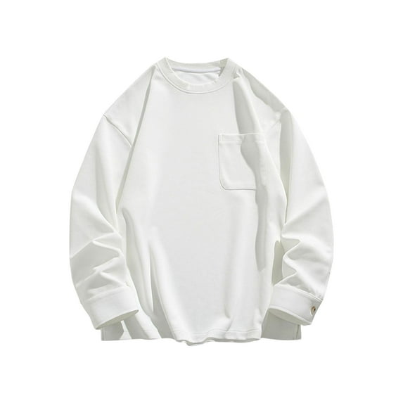 Men's Shirts Long Sleeve Crewneck Solid Color Casual Sports Pullover Button Pocket Sweater Up to 65% off! M-5XL