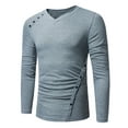 thumbnail image 1 of Men's Shirts Long Sleeve Crewneck Solid Color Irregular Button Up to 65% off! M-2XL, 1 of 8