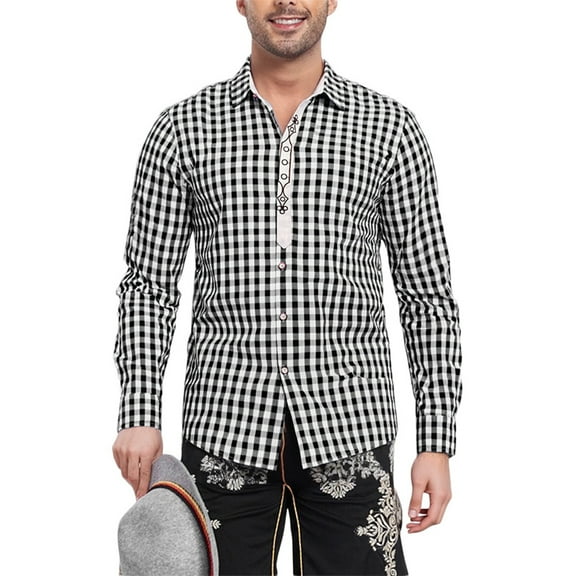 Men's Shirts Long Sleeve Plaid Embroidery Oktoberfest Tops Comfortable Loose Fit Button Down Collared Men Dress Shirt
