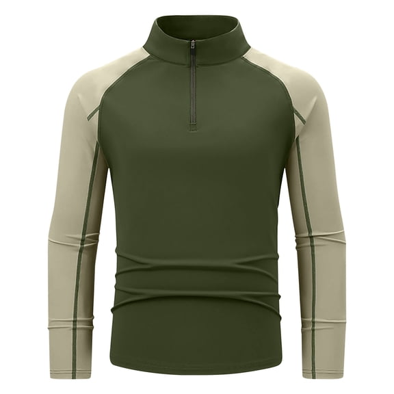 Men's Shirts Long Sleeve Quarter Zip Shirts for Men Lightweight Color Block Exposed Seam Pullover Trendy Slim Outdoor Workout Tops