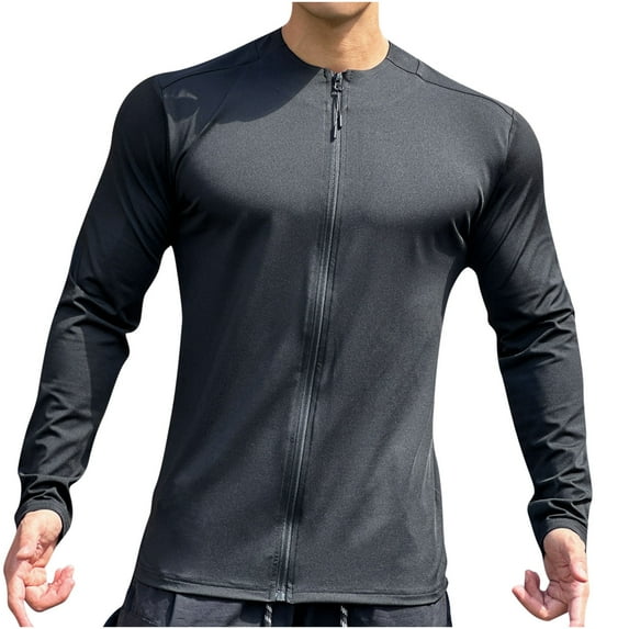 Men's Shirts Long Sleeve Shirts for Men Workout Full Zip Lightweight Cooling Shirt Jacket Quick Dry Athletic Running Gym Gear