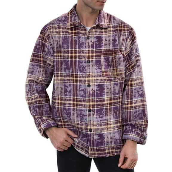 Men's Shirts Long Sleeve Tie Dye Color Block Plaid Oversized Tops Button Down Collared Outdoor Activities Mens Dress Shirts