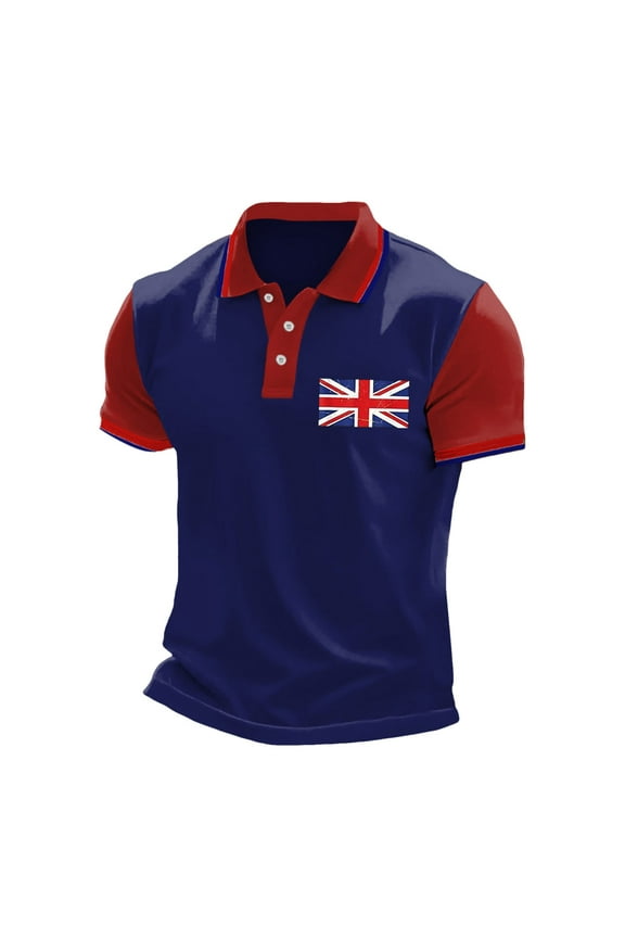 Men's Shirts Male UK Flag Jack Print Casual Business Raglan Sleeve Button Lapel Print Festive Celebration Top