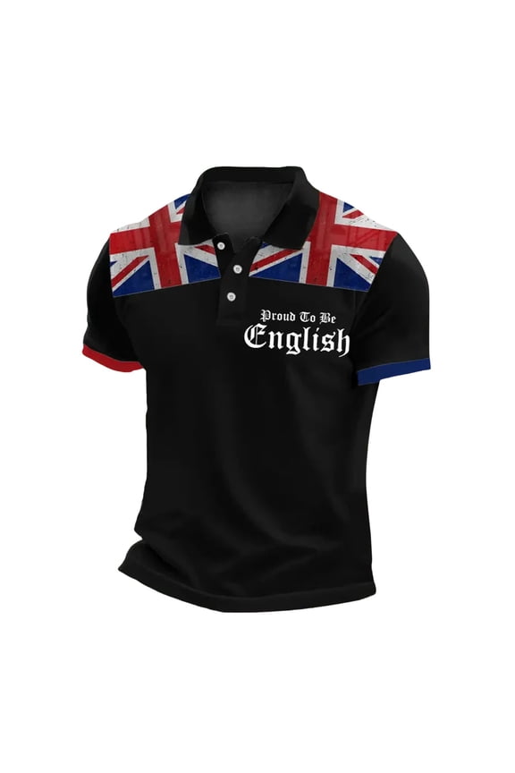 Men's Shirts Male UK Flag Jack Print Casual Business Raglan Sleeve Button Lapel Shirt for Festive Celebrations and Everyday Wear