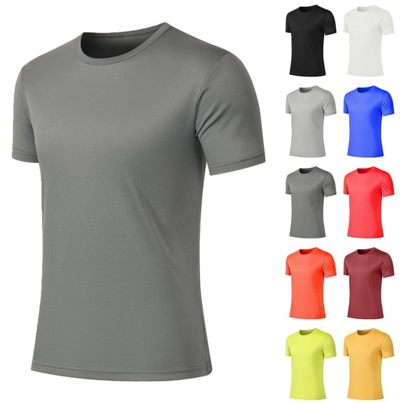 Men's Shirts Men Casual Fashion Solid Color Round Neck Running Exercise And Fitness Short Sleeve Dark Gray L