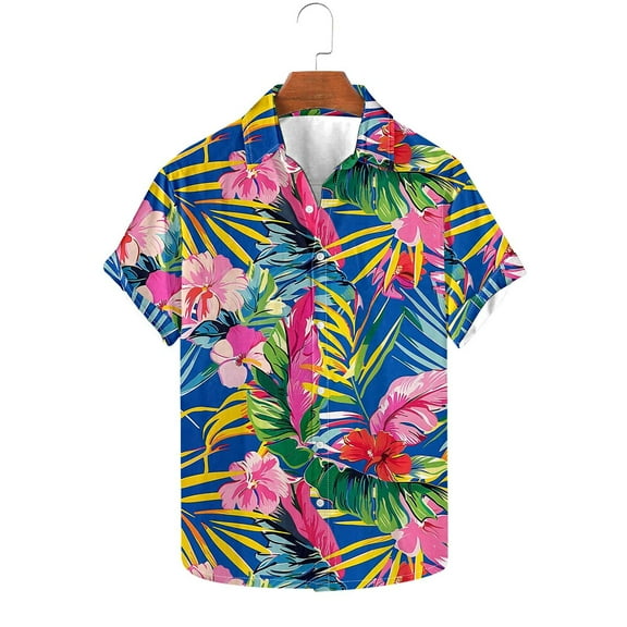 Men's Shirts Men Shirts Casual Button Down Shirt Men Short Sleeve Shirts for Men Men's Fashion Casual Floral Print Hawaiian Shirt Short Sleeve Short Sleeve Lapel Shirt Blouse
