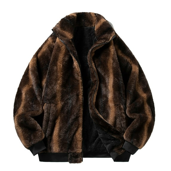 Men's Shirts Men's Fleece Jacket Full Zip Up Fuzzy Sherpa Fall Jacket Long Sleeve Stand Collar Winter Coats