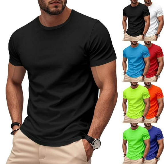 Men's Shirts Men's Solid Color Short Sleeved Outdoor Running Sports Breathable Short Sleeve Black XL