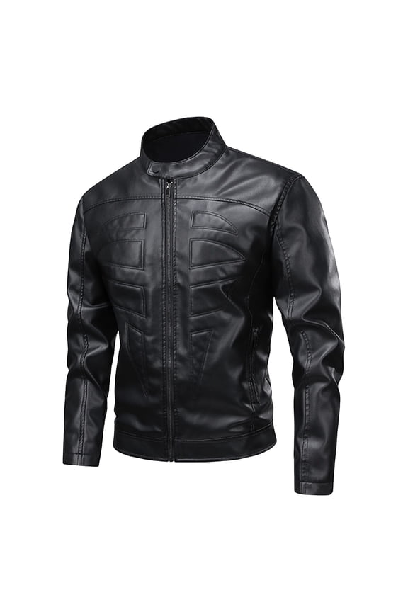 Men's Shirts Men's Stand Collar Leather Jacket Casual Slim Fit Motorcycle Faux Leather Outerwear Windbreaker Coats with Pockets