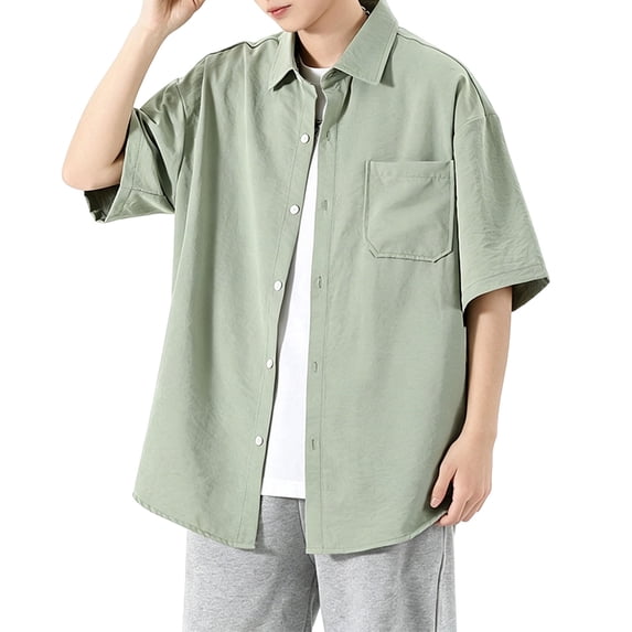 Men's Shirts, Men's T Shirts 2026 Plus Size Collar Shirts Half Sleeve Button Down Shirt with Pocket Summer Casual Solid Work T Shirts Mint Green XXXL