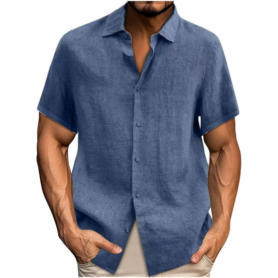 Men's Shirts Mens Shirts Casual Stylish Men's Short Sleeve Button Down Shirt Cotton Linen Shirt Men Men Casual T-Shirt Solid Short Sleeve Stand Collar Buttons Pullover Blouse Tops