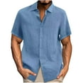 thumbnail image 1 of Men's Shirts Mens Shirts Casual Stylish Men's Short Sleeve Button Down Shirt Cotton Linen Shirt Men Men Casual T-Shirt Solid Short Sleeve Stand Collar Buttons Pullover Blouse Tops, 1 of 4