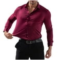 thumbnail image 1 of Men's Shirts Muscle Fit Long Sleeve Dress Shirt for Men Lapel Elastic Blouse Shirts Wrinkle Free Button Down Solid Business Tops, 1 of 9