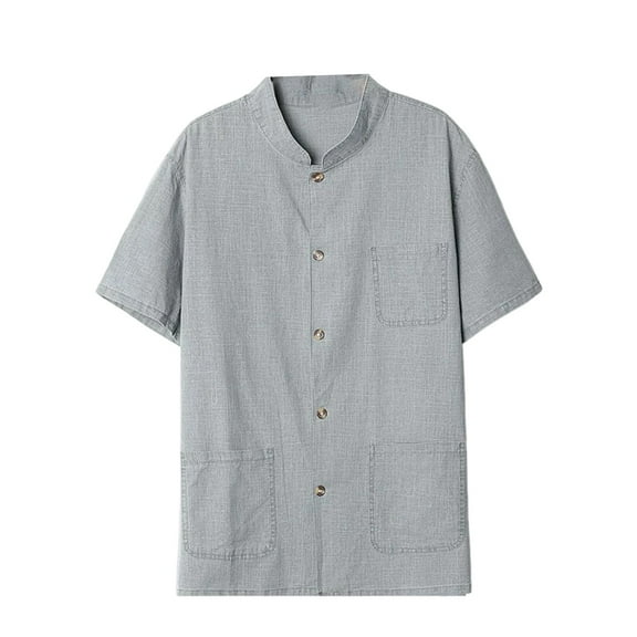 Men's Shirts,Outdoor Shirt Three Pockets Machine Washable everyday wear Solid Color Casual Shirt for Summer Autumn,V Neck T Shirts Men,3XL,GY1