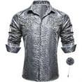 thumbnail image 1 of Men's Shirts Party Vintage Long Sleeve Button Down Slim Fit Textured Tops Comfy Solid Color Trendy Stretchy Floral Printed Men Dress Shirt, 1 of 4