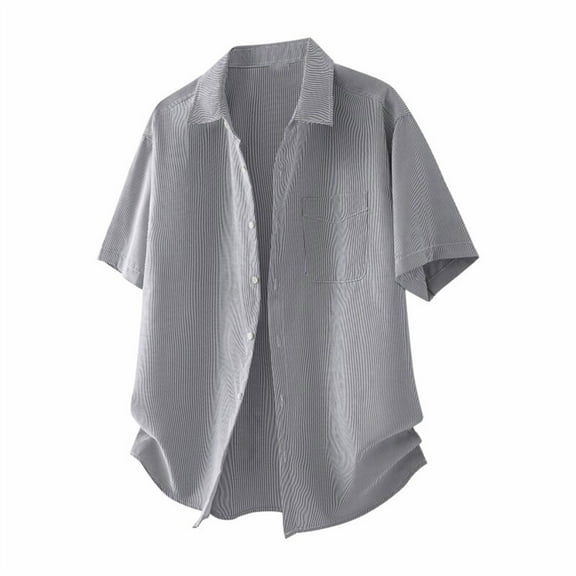Men's Shirts Plus Size Summer Striped Casual Turndown Collar Short Sleeve Lapel Blouse Shirts