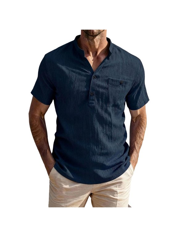 Men's Shirts, Shirts for Men 2026 Short Sleeve T Shirts Button Up Collar Athletic Breathable Casual Business Summer Wears Navy S