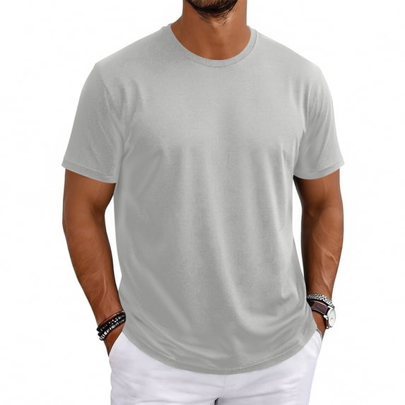 Men's Shirts Short Sleeve Cotton T-Shirt Crew Neck Light Tees Classic Basic Casual Tops Plain Soft Shirt Light Gray XL