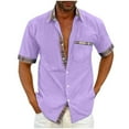 thumbnail image 1 of Men's Shirts Short Sleeve Dress Shirts for Men Casual Plaid Collar Button Down Shirt Solid Turndown Collar T-shirts with Pocket, 1 of 5