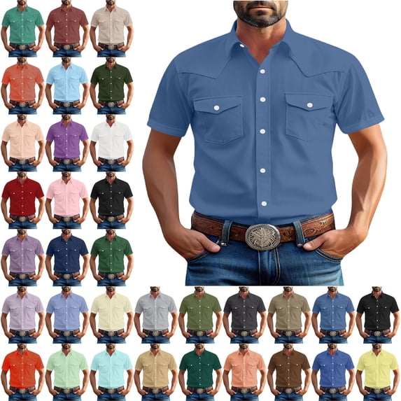 Men's Shirts Short Sleeve Fashionable Solid Color Pocket Casual Short Sleeve Turndown Collar Blouse Shirt Casual Shirts Button Down Shirt for Men Beach Summer Wedding Shirt