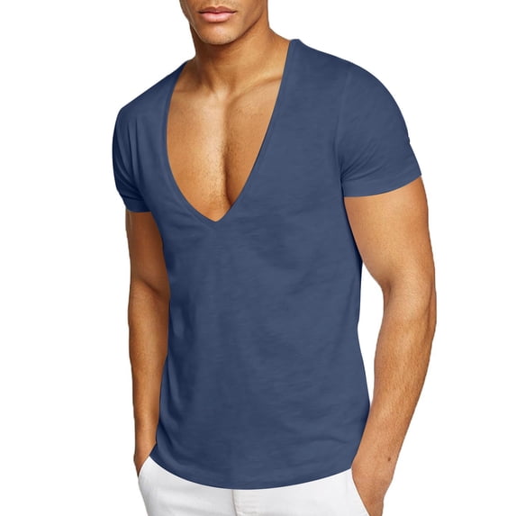 Men's Shirts Short Sleeve,Mens Deep V Neck T Shirt Stretch Muscle Gym Workout Tee Shirt Short Sleeve Slim Fit Low Cut Tops