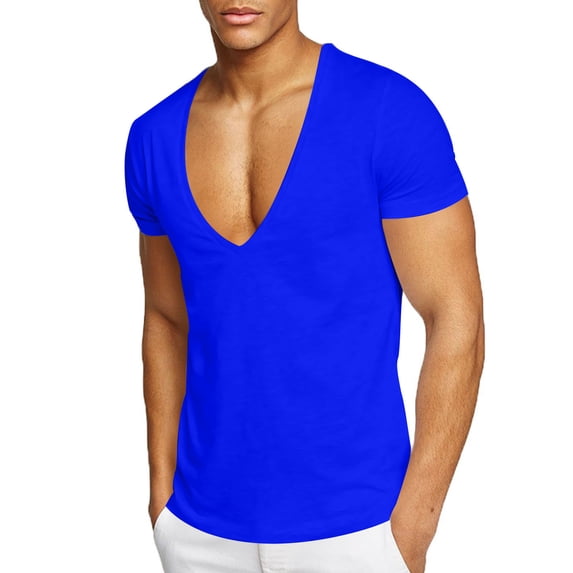 Men's Shirts Short Sleeve,Mens Deep V Neck T Shirt Stretch Muscle Gym Workout Tee Shirt Short Sleeve Slim Fit Low Cut Tops