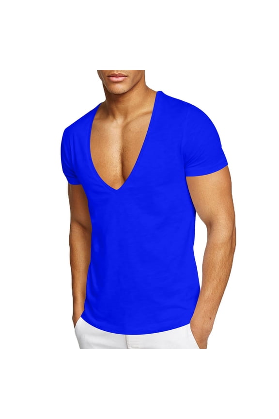 Men's Shirts Short Sleeve,Mens Deep V Neck T Shirt Stretch Muscle Gym Workout Tee Shirt Short Sleeve Slim Fit Low Cut Tops