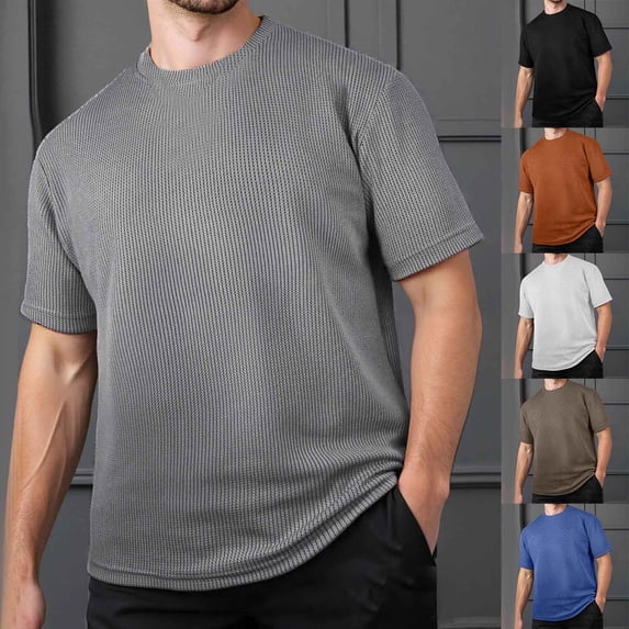 Men's Shirts Short Sleeve Pack Round Neck Casual Shirt Moisture-Wicking Undershirt Cotton Tops Summer Casual Athletic Short Sleeve (Blue,M)