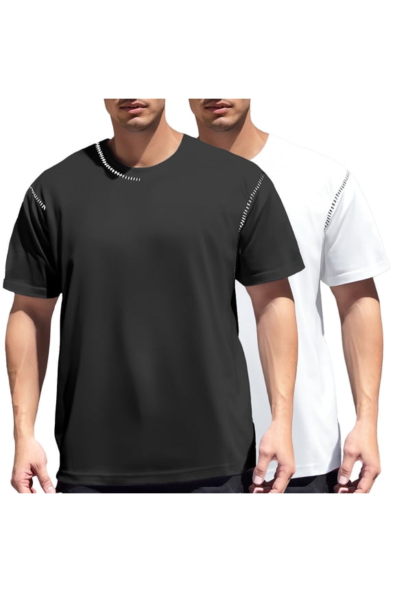 Men's Shirts Short Sleeve Pack Round Neck Classic Jersey Tee Novelty Undershirt Cotton Tops Summer Trendy Plain Short Sleeve (White,L)
