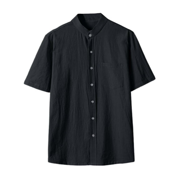 Men's Shirts,Short Sleeve Shirt Beach Casual Refreshing Fashion Top Breathable Lightweight Comfortable Wear,Linen Shirts for Men,4XL,Black