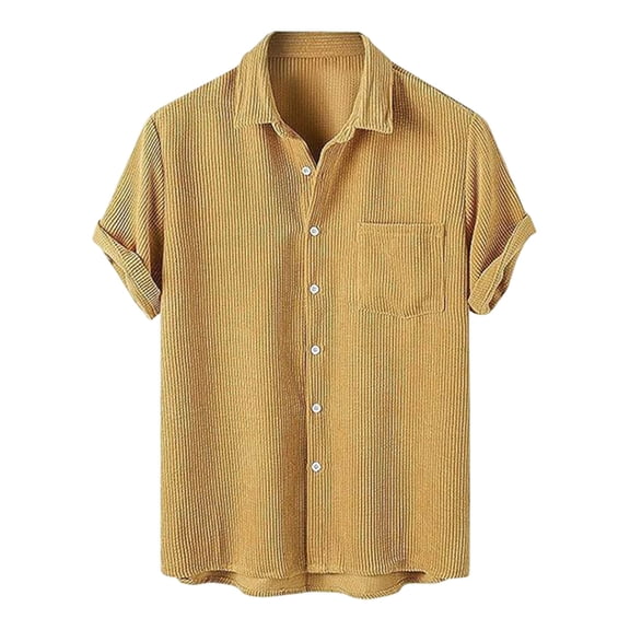 Men's Shirts,Short Sleeve Shirt Lapel Shirt Summer Casual With Pockets everyday wear Solid Color Casual Shirt for Summer,Fishing Shirts for Men,M,Yellow