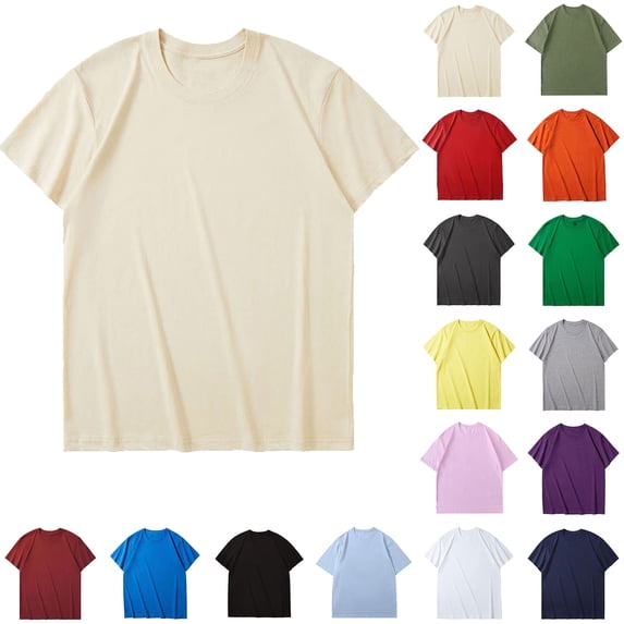 Men's Shirts Short Sleeve Shirts Men Men Solid Color Fashion Casual Ventilate Round Neck Exercise Short Sleeve Khaki XL