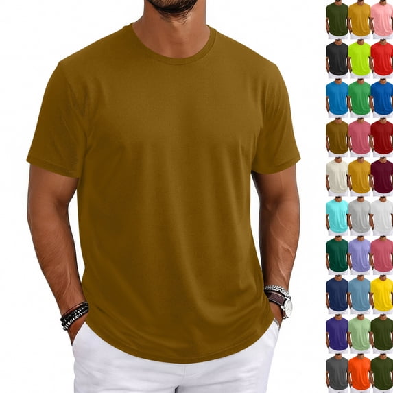 Men's Shirts Short Sleeve T-Shirt Crew Neck Light Tees Classic Basic Casual Tops Plain Soft Shirt Brown S