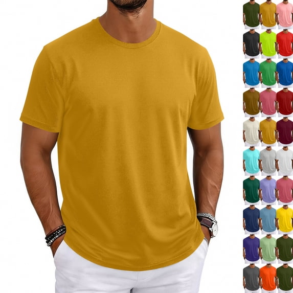 Men's Shirts Short Sleeve T-Shirt Crew Neck Light Tees Classic Basic Casual Tops Plain Soft Shirt Khaki M