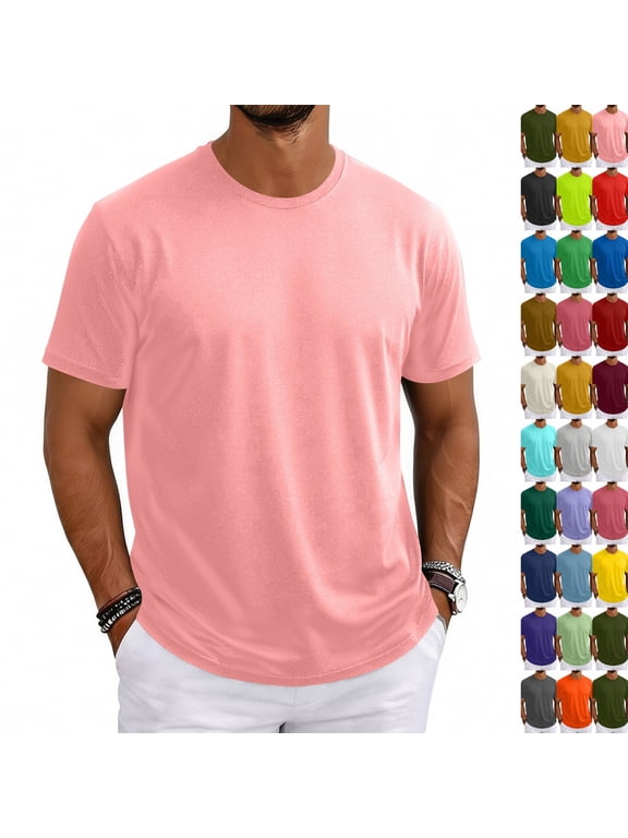 Men's Shirts Short Sleeve T-Shirt Crew Neck Light Tees Classic Basic Casual Tops Plain Soft Shirt Pink XXL