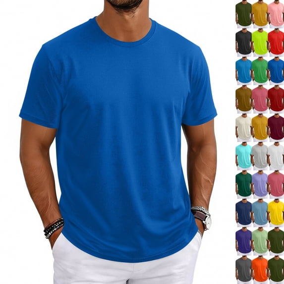 Men's Shirts Short Sleeve T-Shirt Crew Neck Light Tees Classic Basic Casual Tops Plain Soft Shirt Sky Blue XXL