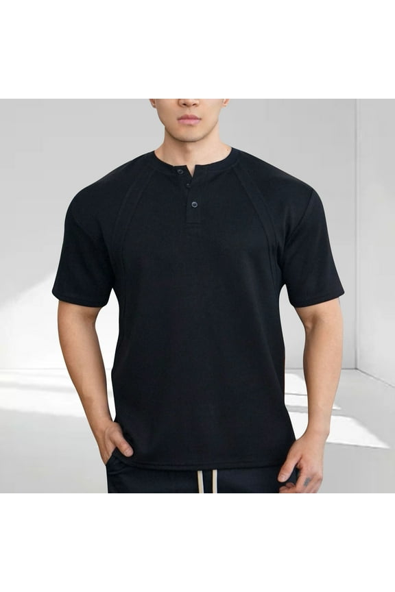 Men's Shirts Short Sleeve T Shirt Free Wrinkle Summer Casual Solid Color Button Round Neck Sports T-shirt Blouses Shirts