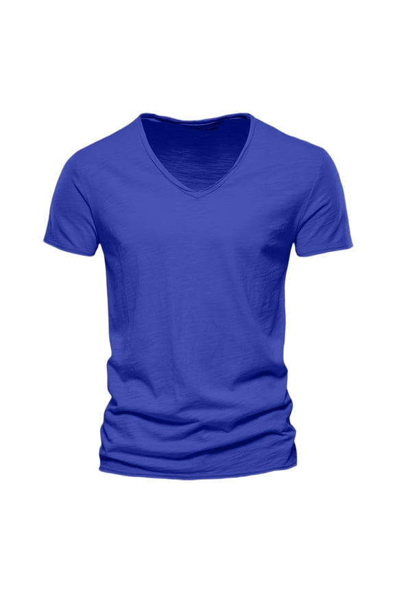 Men's Shirts Short Sleeve V Neck Shirt Basic Blue Tee Shirt Mens Golf Shirt